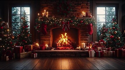 fireplace with christmas decorations - Powered by Adobe