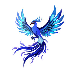 Blue Phoenix Vector – Majestic Ice-Themed Firebird Illustration, Elegant Mythical Bird in Flight with Gradient Wings for Logos, Fantasy & Digital Art