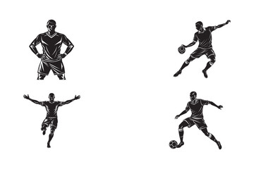 silhouette footballer blocking shot pose ,running heading ,defensive ,set bundle on the white