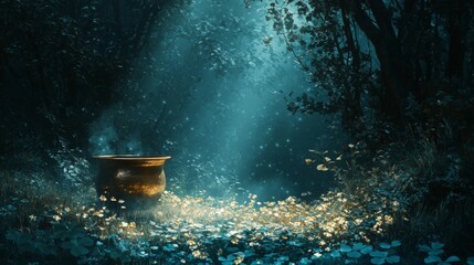 Enchanting Forest Cauldron Under Moonlight Glow