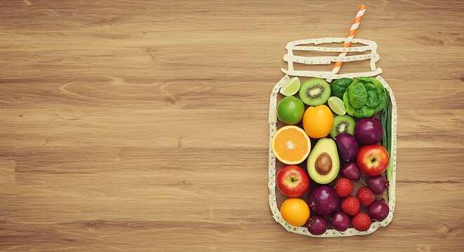 Smoothie jar shape fruits and vegetables - Powered by Adobe