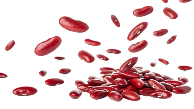 Flying falling red kidney beans isolated on a white background PNG. AI GENERATED.