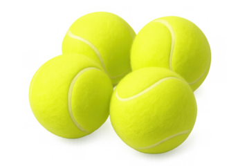 Bright yellow tennis balls forming square configuration, grouped tightly against transparent surface, waiting playing moment