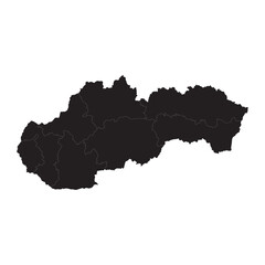 vector map silhouette of slovakia with regional borders, black isolated country outline on white background
