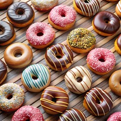 Donuts Aligned In A Diagonal Row