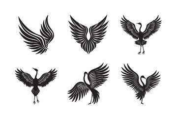 silhouette abstract bird and bird wing shape design set bundle on the white background