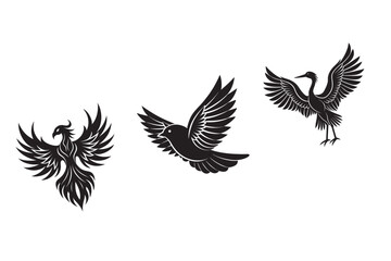 silhouette abstract bird and bird wing shape design set bundle on the white background