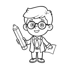 Artist Boy Coloring Page – Cute Cartoon Kid with Pencil and Paper, Art-Themed Printable for Kids, Future Illustrator Coloring Sheet

