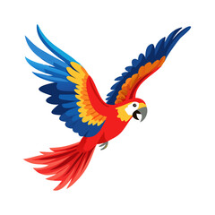 Colorful Flying Parrot Illustration – Scarlet Macaw with Vibrant Red, Blue, and Yellow Feathers for Tropical Art, Bird Logo, T-Shirt, and Sticker Design