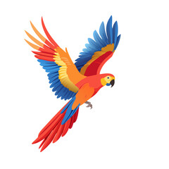 Colorful Flying Parrot Illustration – Scarlet Macaw with Vibrant Red, Blue, and Yellow Feathers for Tropical Art, Bird Logo, T-Shirt, and Sticker Design