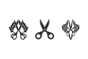 silhouette closed scissors bundle on the white background