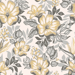 flowers with leaves seamless pattern on background