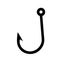 Minimalist Fishing Hook Icon – Black Line Art Vector of Fish Hook Symbol for Angler Gear, Sport Fishing Logo, Marine Tools, Apps, and Print Designs


