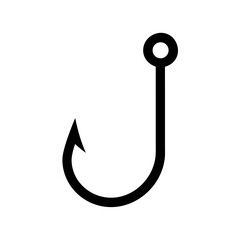 Minimalist Fishing Hook Icon – Black Line Art Vector of Fish Hook Symbol for Angler Gear, Sport Fishing Logo, Marine Tools, Apps, and Print Designs

