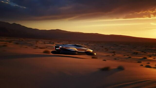 Desert sunset hovercar flight
