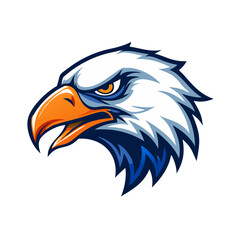 Bold Bald Eagle Head Vector – Fierce American Bird Mascot with Orange Beak and Blue Feathers, Perfect for Logos, Sports Teams, and Patriotic Graphic Designs

