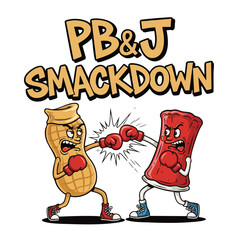 Cartoon Handdrawn Peanut Butter and Jelly Smackdown Food Fight Illustration