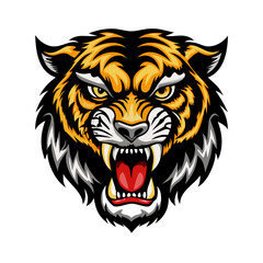 Roaring Tiger Head Vector Illustration – Fierce Jungle Predator Mascot with Glowing Eyes, Bold Striped Face for Logos, Sports Teams, and Digital Artwork