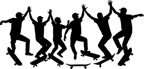 Fototapeta premium Skateboarders Going Uphill Silhouette Sequence vector bundle