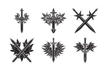 silhouette broken sword bundle on the white background