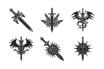 silhouette broken sword bundle on the white background