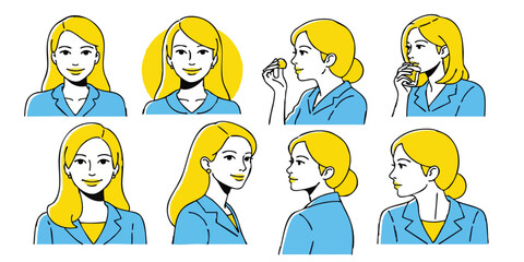 Businesswoman avatars in flat design – office poses & gestures