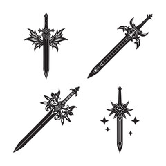 silhouette broken sword bundle on the white background