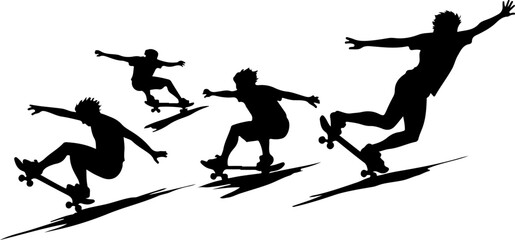 Skateboarders Going Uphill Silhouette Sequence vector bundle