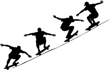 Skateboarders Going Uphill Silhouette Sequence vector bundle