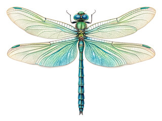 Stunning detailed watercolor illustration of a beautiful dragonfly insect