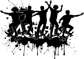 Skateboarders High Five Silhouette vector bundle