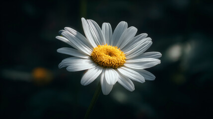A close up of a white flower with a yellow center