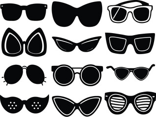Vector art of many different sunglasses isolated on transparent background