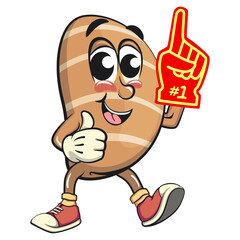 cute salted butter roll mascot cartoon vector illustration raise foam finger, bakery bread character with happy face and red shoes isolated on transparant backnground, work of hand drawn