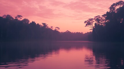 Obraz premium Silhouetted rainforest trees under warm colorful sunset sky high resolution picture