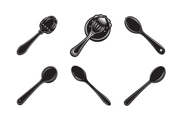 silhouette wooden spoon set bundle on the white background