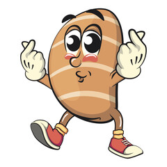 cute salted butter roll mascot cartoon vector illustration giving a sign of love with two hand, bakery bread character with happy face isolated on transparant backnground, work of hand drawn