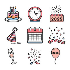 vector Birthdays, New Year celebrations, and the number 2025 Birthday Cake Icon
