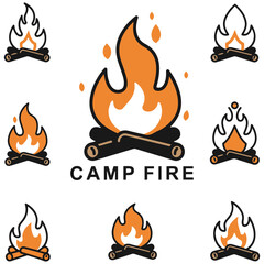A charming collection of campfire icons that symbolize warmth, community, and fireside storytelling