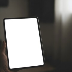 Hand Holds Tablet Blank Screen Mockup Indoors