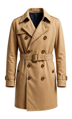 Belted trench coat with double-breasted front and storm flap