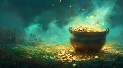 A Mystical Cauldron Overflowing With Golden Coins