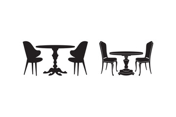 Silhouettes of two distinct round dining table and chair sets