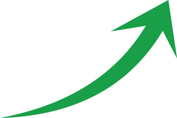 A vibrant green arrow curves upwards indicating growth and progress isolated on white background