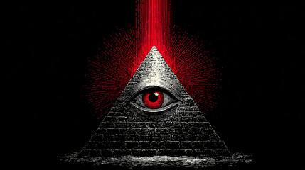 Intriguing pop art woodcut presenting the iconic Eye of Providence with a mesmerizing luminous glow a powerful symbolic statement