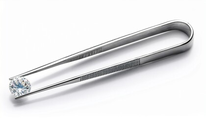 brilliant cut diamond tweezers on white background