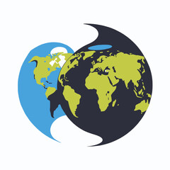 Yin and Yang World Illustration-Depicting Harmony and Balance between Continents and Global Regions-Symbol of Unity and Interconnectedness-Ideal for Global Concepts
