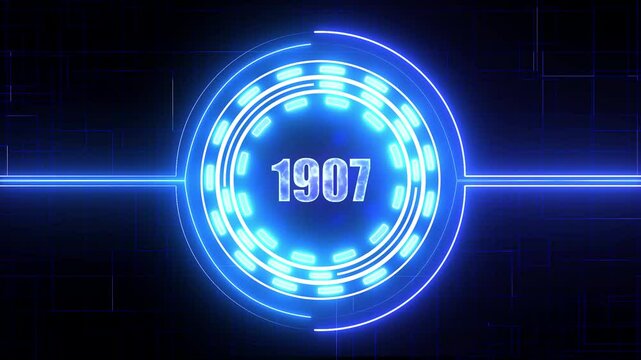 1907 text with screen effects of technological failures. Concept of counting years. Past year technology concept
