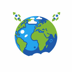 Naklejka premium Earth Day Rocket Launch-Planet Earth-Space Exploration-World Map-Global Travel-Outer Space-International Space-Kids Educational-Children Cartoon-Earth Planet Image