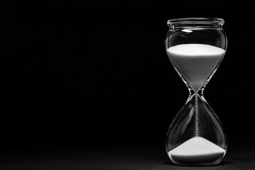 Elegant hourglass displaying sand flowing in a dark environment